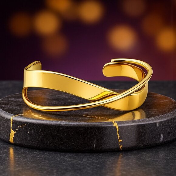 🆕️18K Gold Plated Overlap Cuff Bangle Bracelet | Minimalist Elegant Jewelry ✨ - Picture 1 of 8